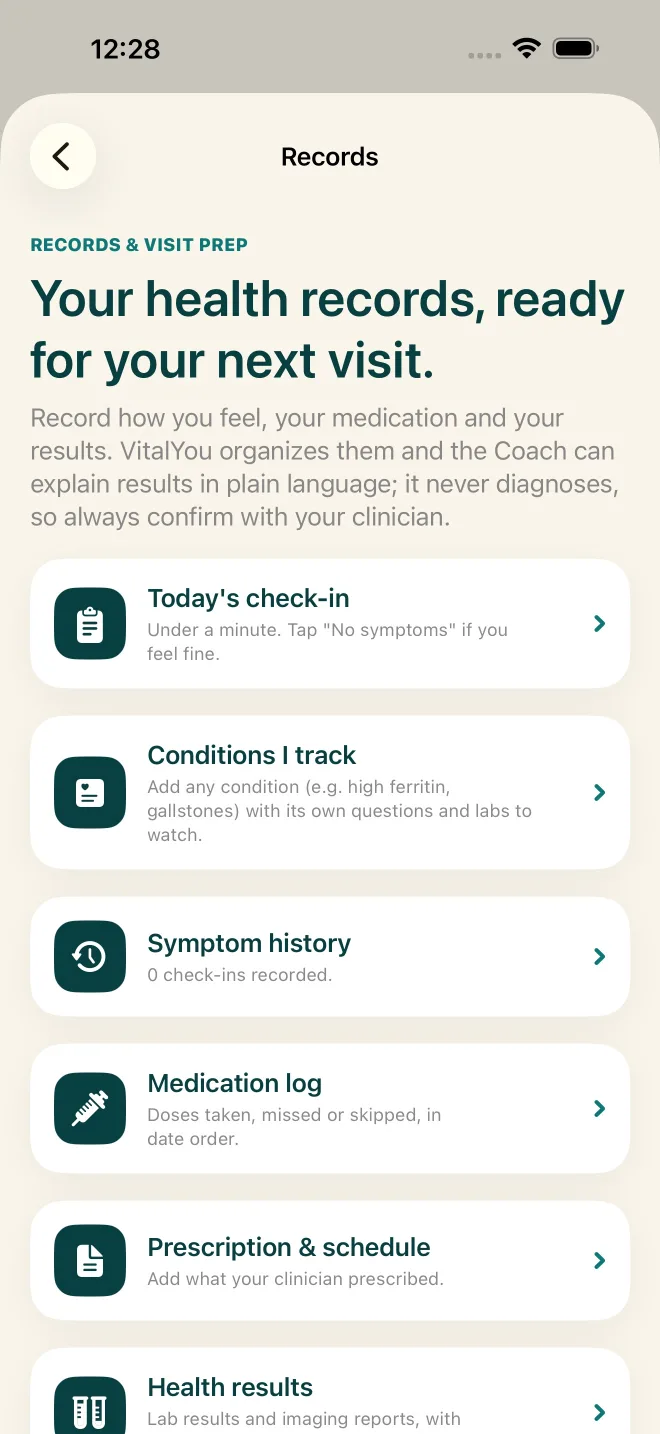 Health records screen