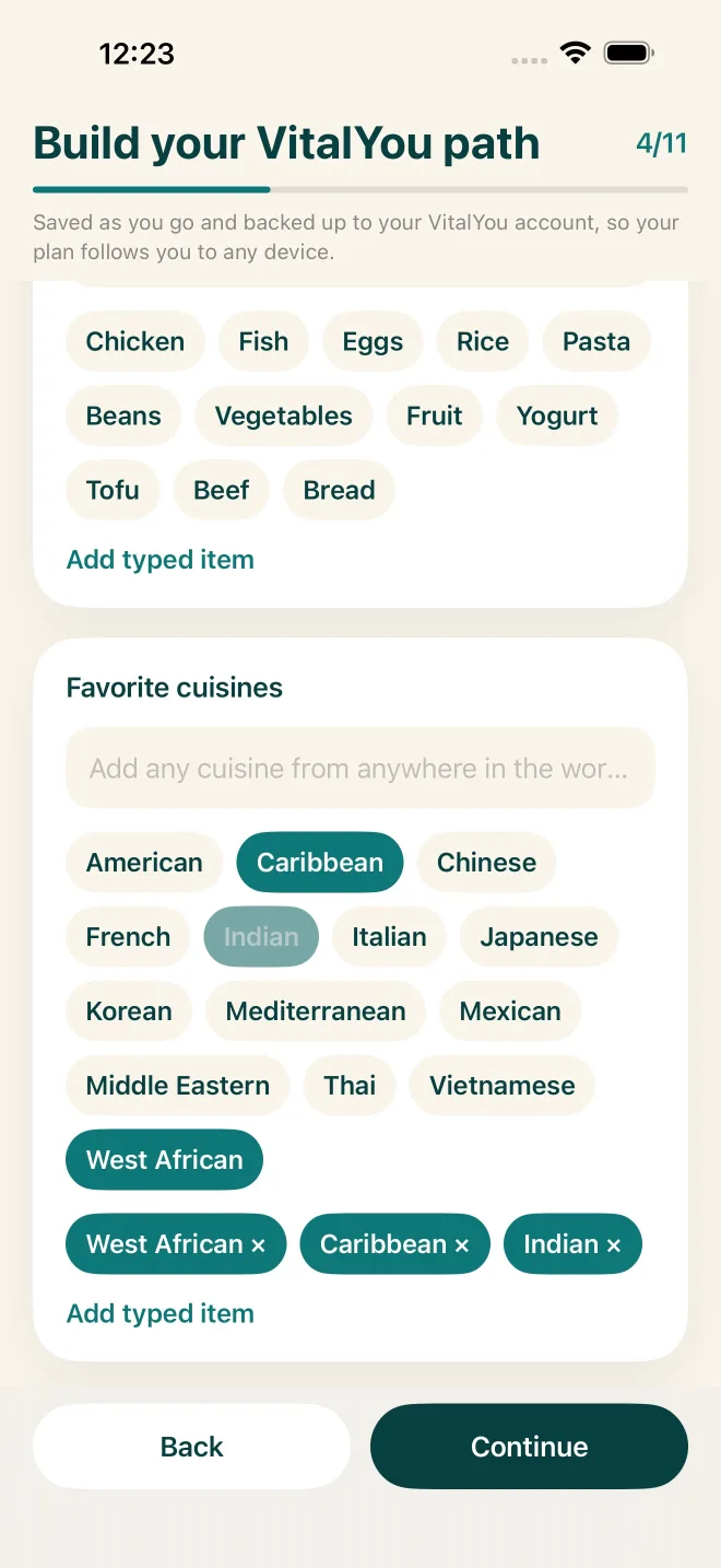 Choosing favorite cuisines during setup
